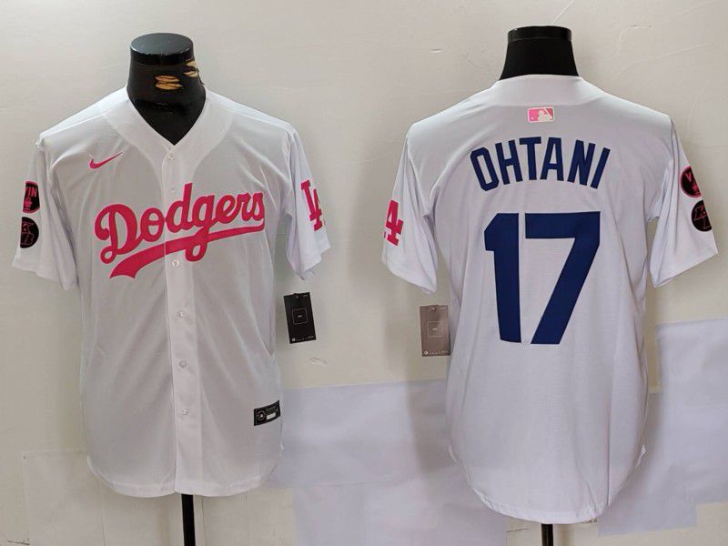 Men Los Angeles Dodgers #17 Ohtani White pink joint name 2024 Nike MLB Jersey style 1->houston texans->NFL Jersey